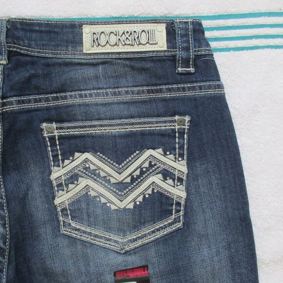 New ROCK & ROLL Cowgirl Jeans Size 32 x 30 Low Rise Boot Cut Denim - Picture 10 of 13